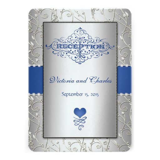 Monogram Royal Blue Silver Swirl Wedding Custom Announcements