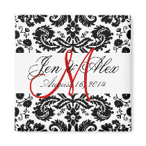 Monogram Save the Date Paisley Magnet Red
