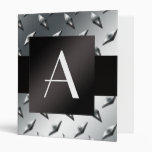 Monogram silver diamond steel plate pattern 3 ring binder