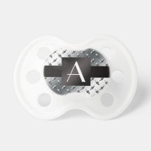 Monogram silver diamond steel plate pattern baby pacifiers