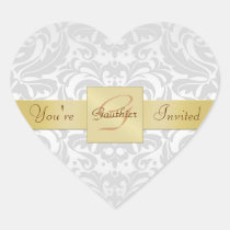 Monogram Silver Metal Damask Heart Sticker