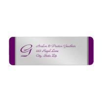 Monogram Silver Metal Plum Wedding Address Label