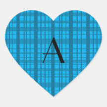 Monogram sky blue plaid heart sticker