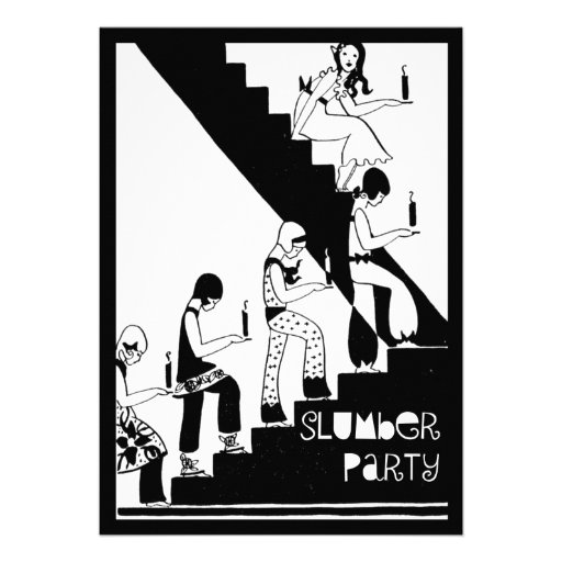 Monogram Slumber Party Vintage Art Deco Personalized Invitations (front side)