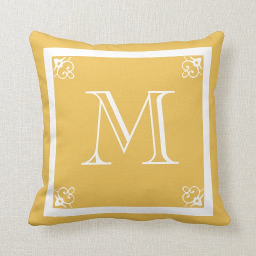 MONOGRAM solid mustard yellow custom Throw Pillow Zazzle