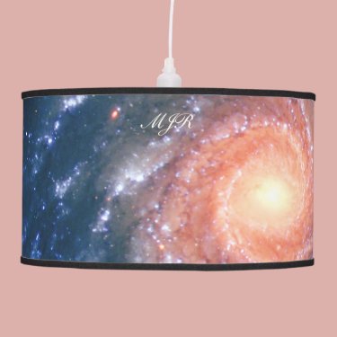 Monogram Spiral Galaxy: Deep space astronomy image Hanging Pendant Lamp