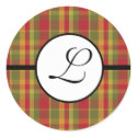 Monogram Sticker Plaid Red Green Tan by samack Monogram Sticker Plaid Red Green Tan