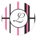 Monogram Sticker Stripes Pink Black and White