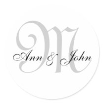Monogram Stickers for Wedding Favours Grey