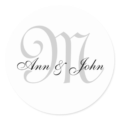 Monogram Stickers for Wedding Favours Grey