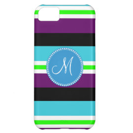 Monogram Striped Pattern Purple Teal Lime Black iPhone 5C Covers