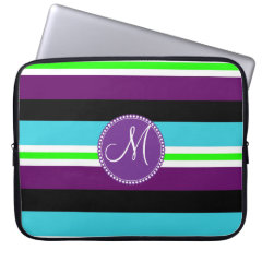 Monogram Striped Pattern Purple Teal Lime Black Laptop Sleeves