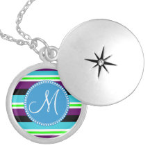 Monogram Striped Pattern Purple Teal Lime Black Custom Jewelry
