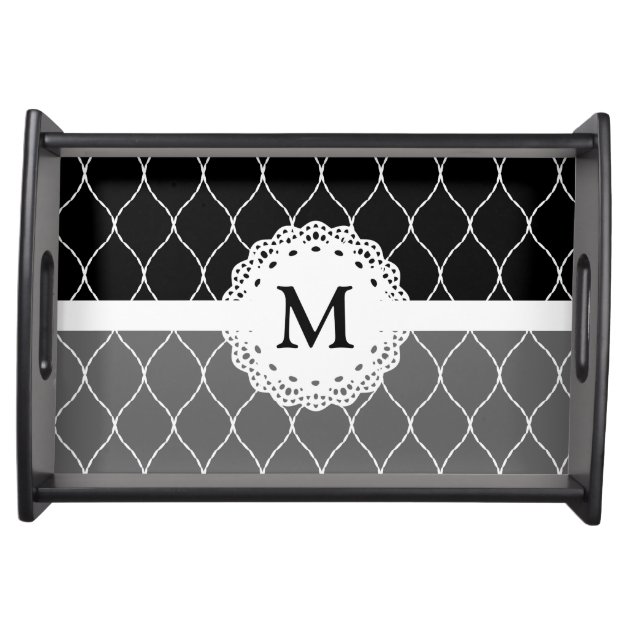 Monogram - Stylish Black White Lace Pattern Serving Platters