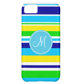 Monogram Summer Striped Teal Green Yellow Blue iPhone 5C Cases