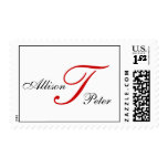 Monogram T Wedding Elegant Red White Postage