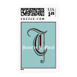 Monogram T Wedding Names Aqua Espresso Postage