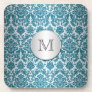 Monogram Teal and Silver Damask Coaster Set (6)