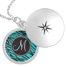 Monogram Teal Black Zebra Print Wild Animal Stripe Custom Jewelry