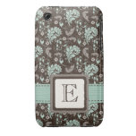 Monogram Teal Brown Damask iPhone 3 Case