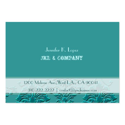 Monogram, teal damask chubby card business card template (back side)