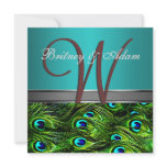 Monogram Teal &amp; Green Peacock Wedding Invitations
