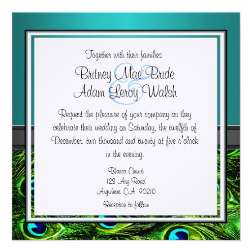 Monogram Teal & Green Peacock Wedding Invitations