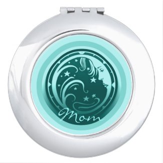 Monogram Teal Lady in the Moon Travel Mirrors