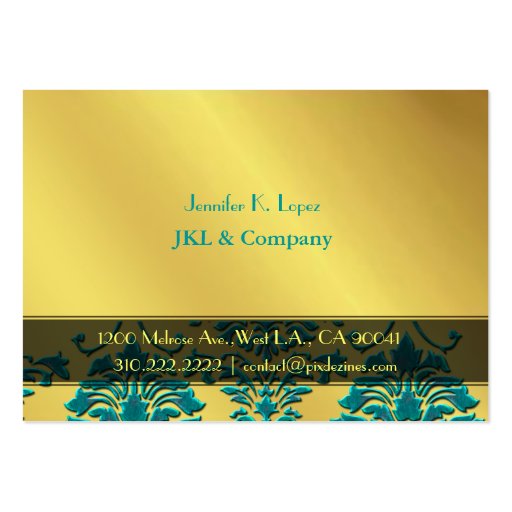 Monogram, teal on gold tone damask chubby card business card templates (back side)