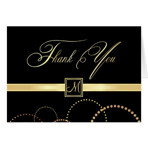 Monogram Thank You Cards Black and Gold Zazzle