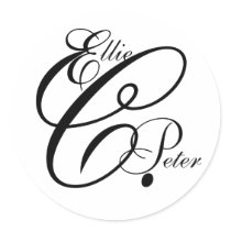 Monogram Three Letters & Names Wedding Sticker