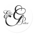 round_sticker - Customize with your names and initials and wedding colors. Design by ElkeClarke©2009. More designs available at WhiteWhimsicalWeddings.com and WhiteWhimsicalWeddings.blogspot.com.  If you wish please contact the Monogram Gallery and we would gladly design your own monogram collage design.