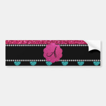 Monogram turquoise and pink polka dots bumper sticker
