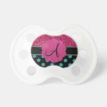 Monogram turquoise and pink polka dots pacifier