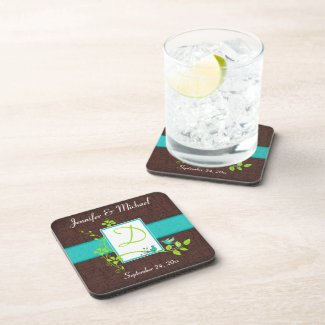 Monogram Turquoise Brown Green Coaster Set (6) corkcoaster