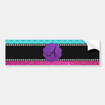 Monogram turquoise chevrons pink glitter bumper stickers
