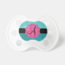 Monogram turquoise glitter baby pacifiers