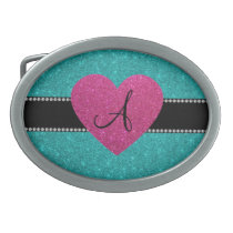 Monogram turquoise glitter pink heart belt buckles