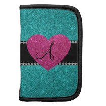 Monogram turquoise glitter pink heart organizers