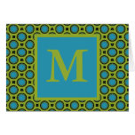 monogram Turquoise Green Circles Greeting Cards
