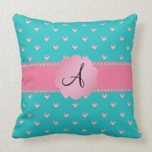 Monogram turquoise heart diamonds throw pillows