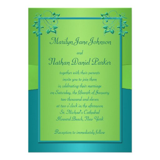 Monogram Turquoise, Lime Floral Wedding Invitate Cards