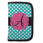 Monogram turquoise polka dots roses folio planners