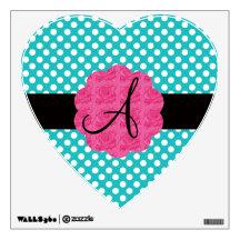 Monogram turquoise polka dots roses room sticker