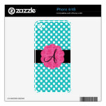 Monogram turquoise polka dots roses skins for the iPhone 4
