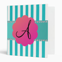 Monogram turquoise stripes binder