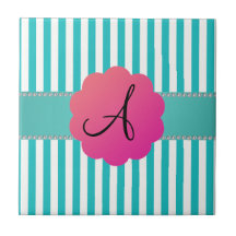 Monogram turquoise stripes ceramic tiles