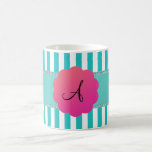 Monogram turquoise stripes mugs