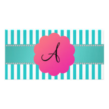 Monogram turquoise stripes picture card