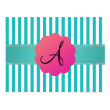 Monogram turquoise stripes post cards